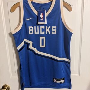 Nike Blue Milwaukee Bucks #0 Jersey with Cream Trim